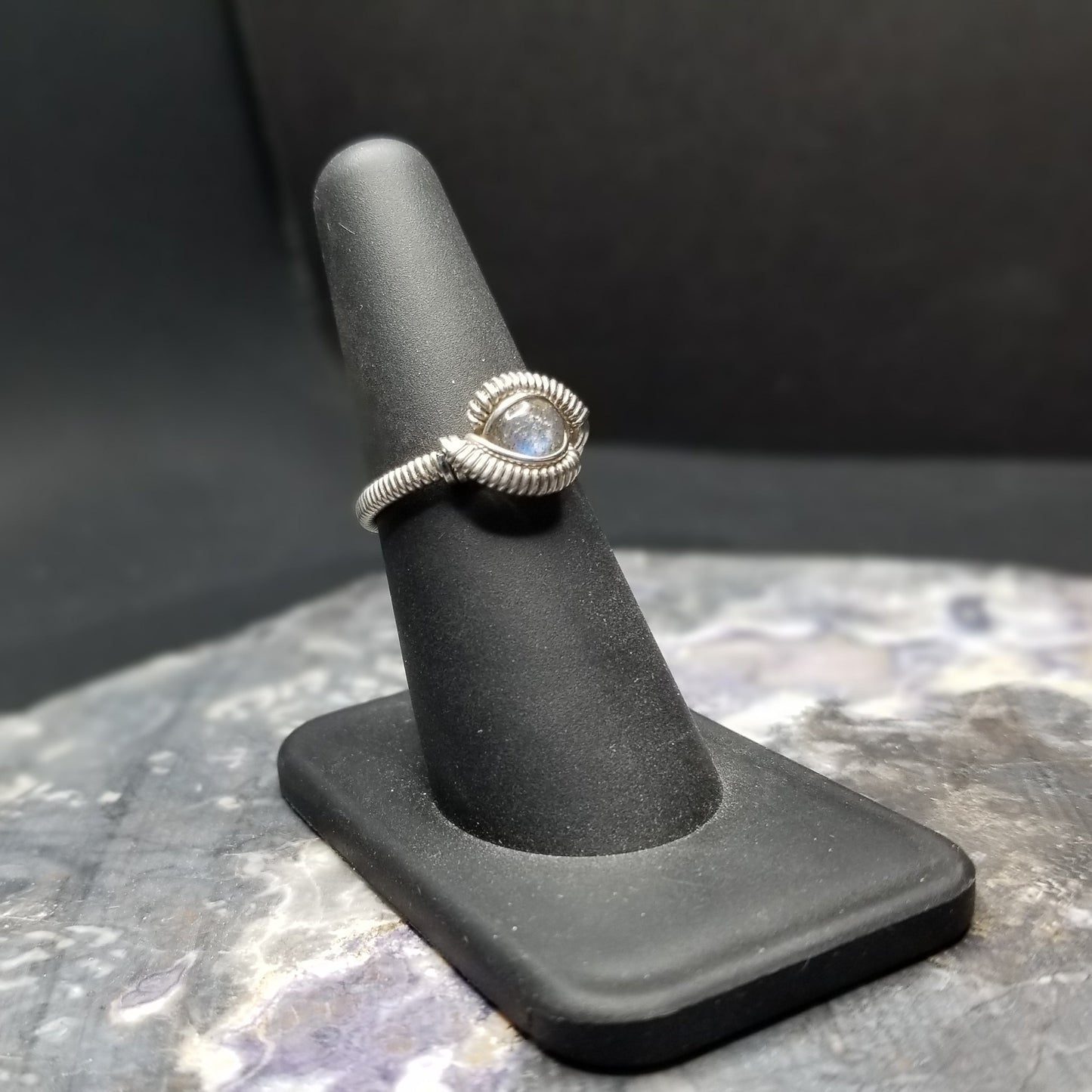 Labradorite Silver Ring Size 6.5