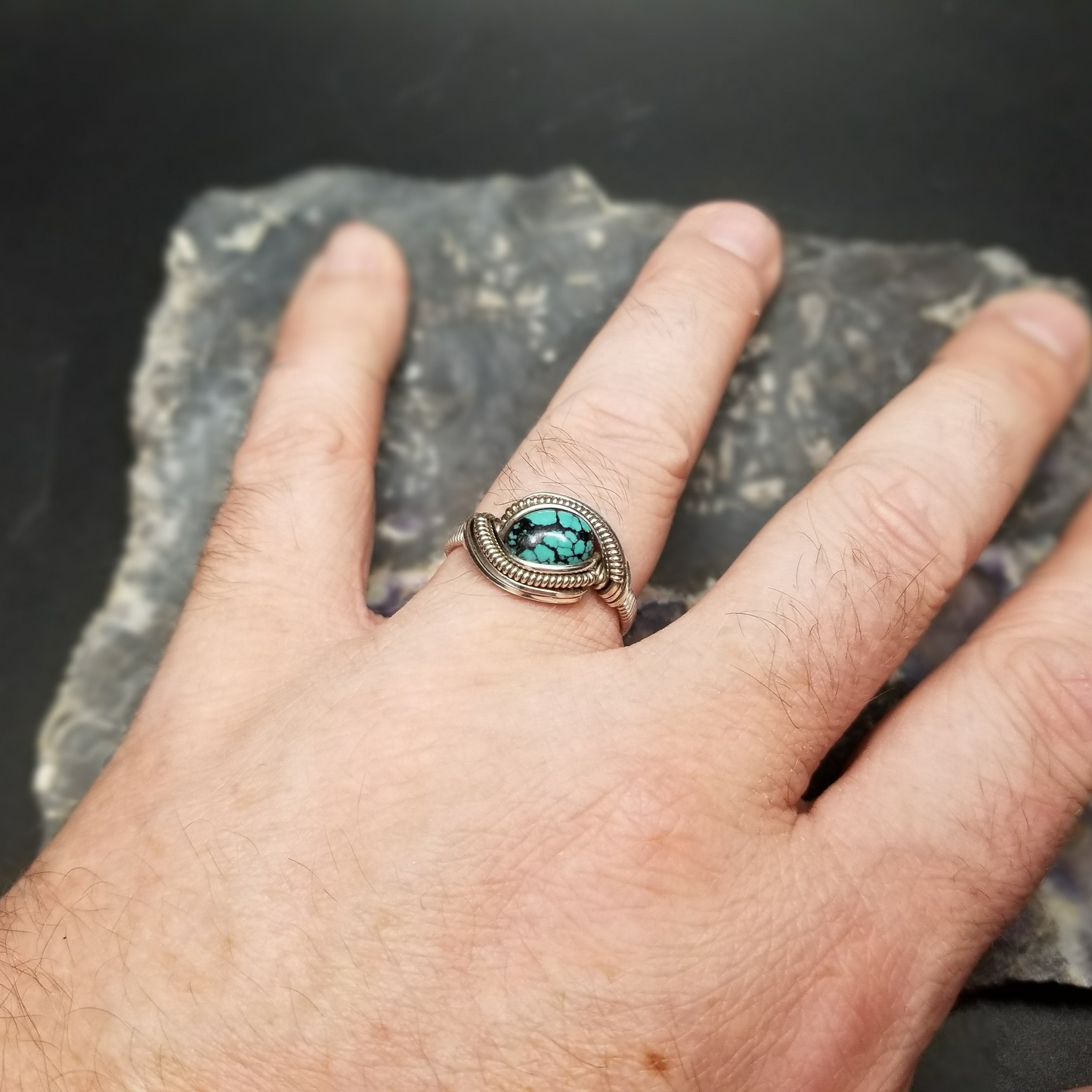 Turquoise Silver Ring Size 10.5