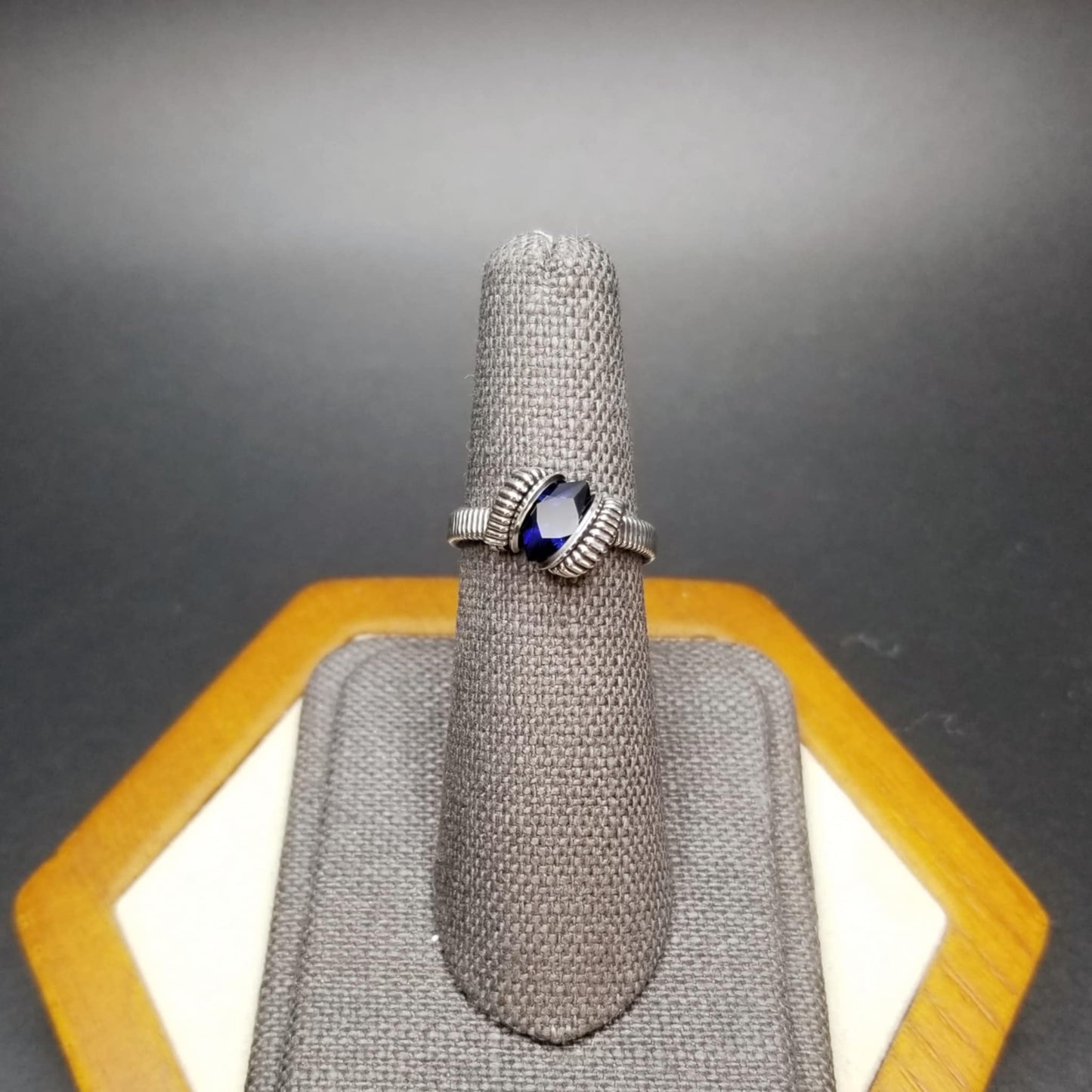 Blue Sapphire Princess Cut Silver Ring Size 5.5
