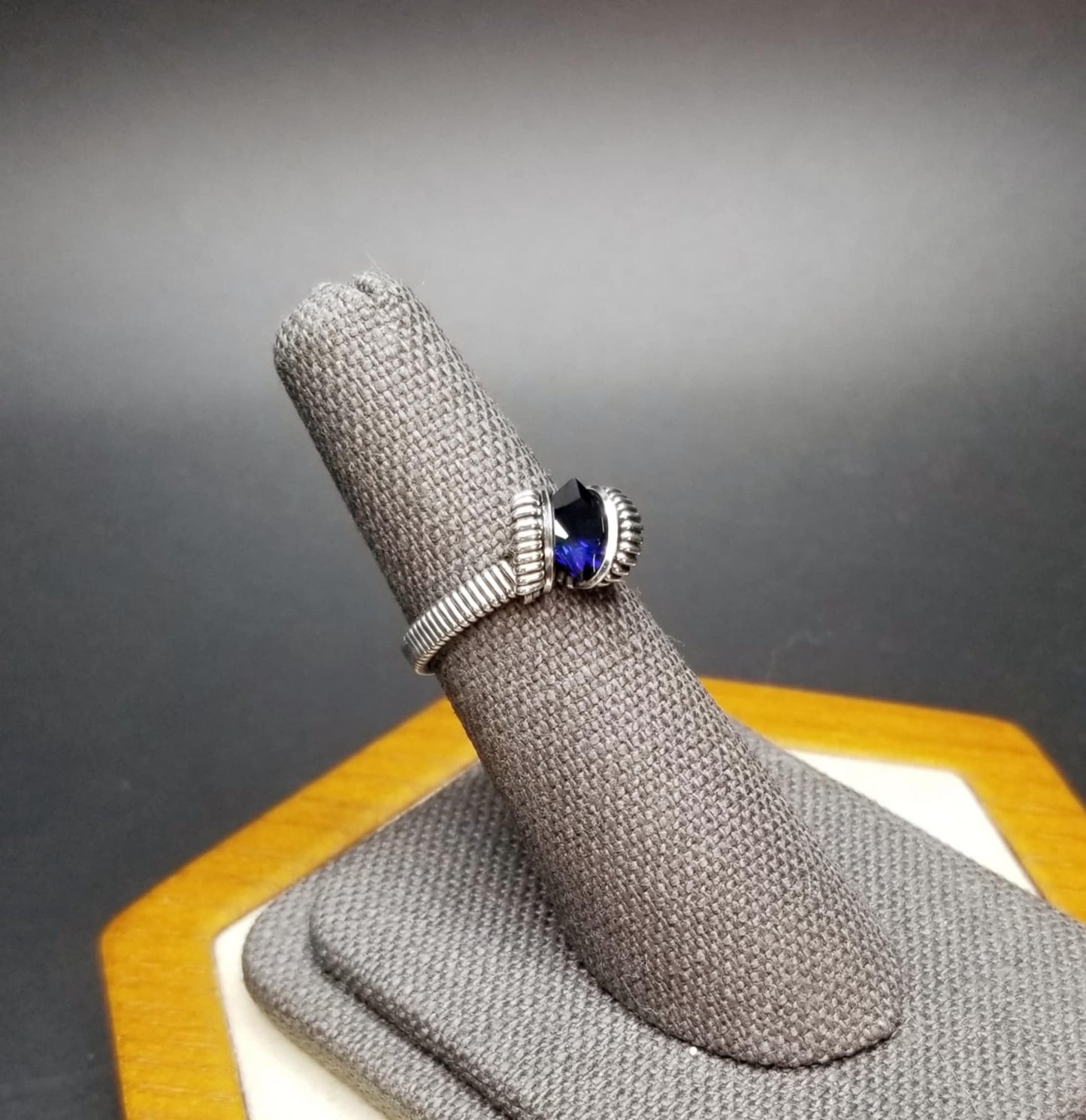 Blue Sapphire Princess Cut Silver Ring Size 5.5