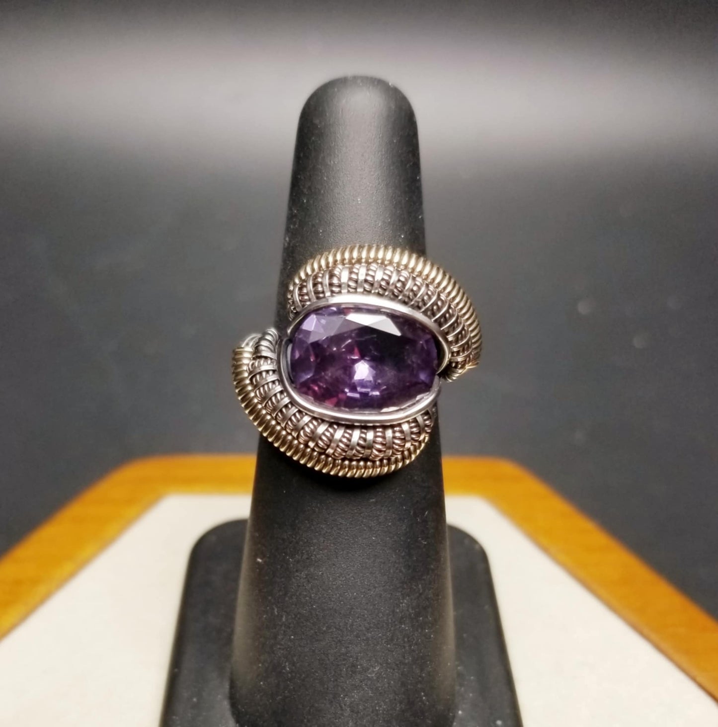 Color-shift sapphire sterling silver ring size 5, bronze and copper accents