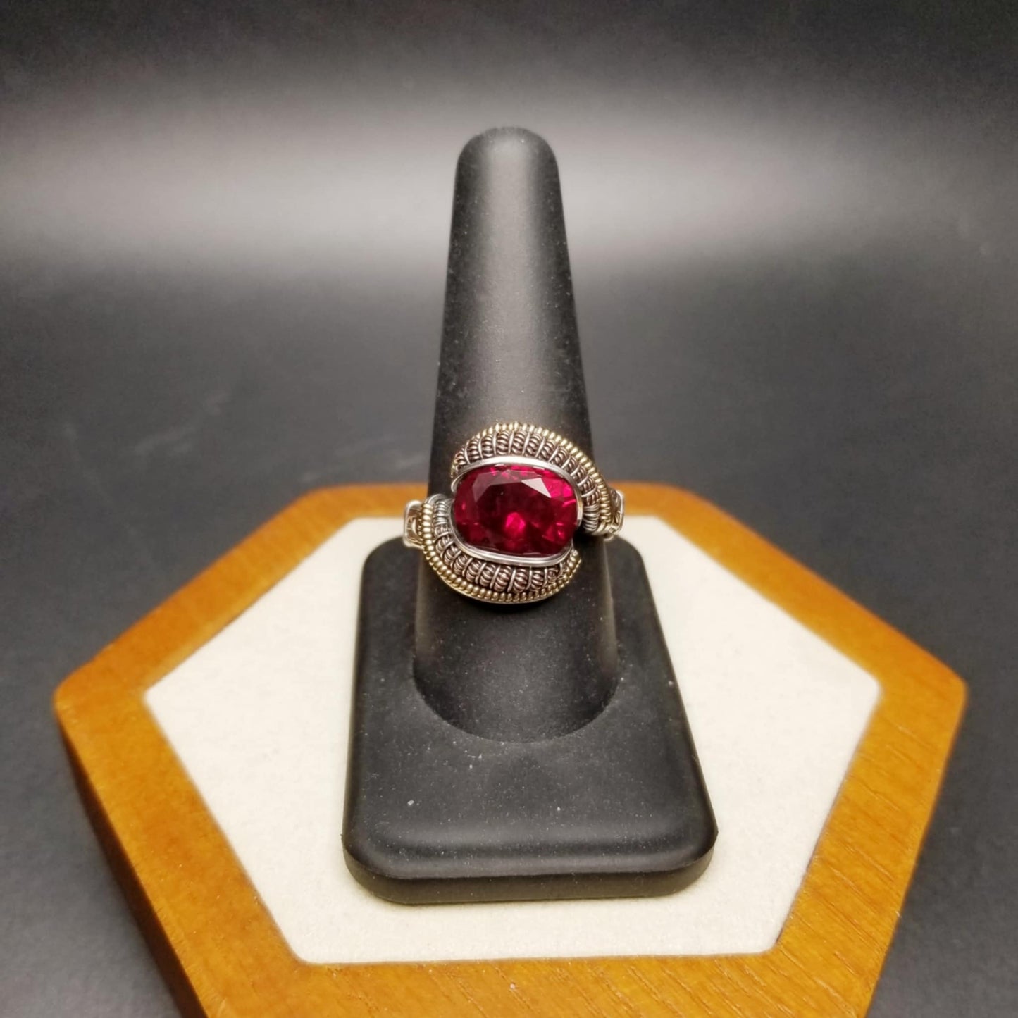 Ruby sterling silver ring size 9.5, bronze and copper accents
