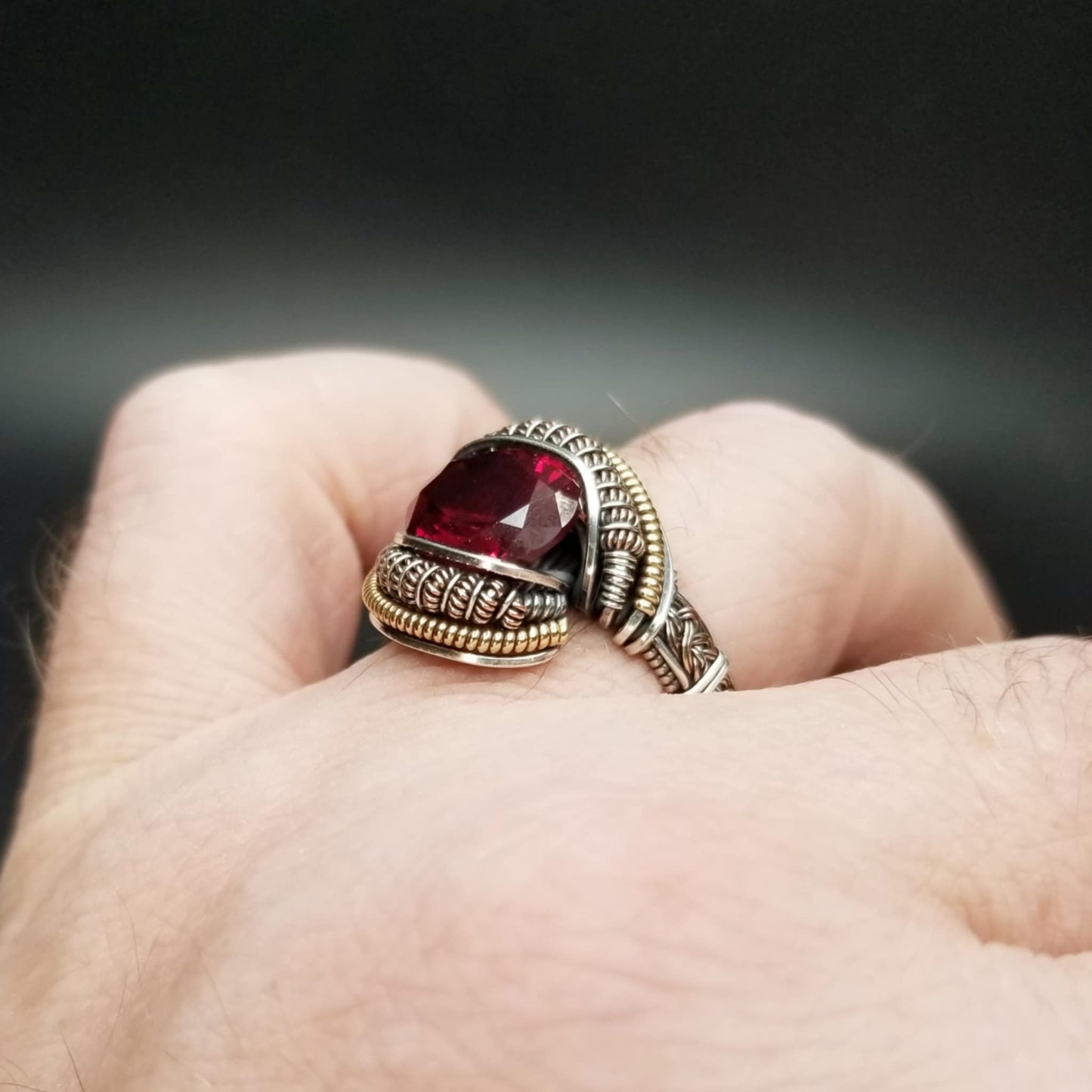 Ruby sterling silver ring size 9.5, bronze and copper accents