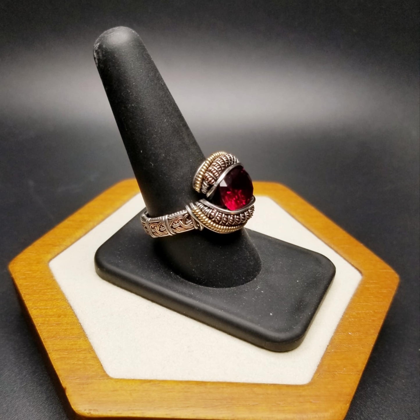 Ruby sterling silver ring size 9.5, bronze and copper accents